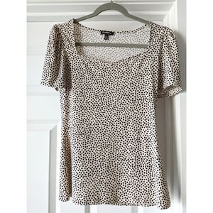 Express Cream Blouse w/ Black Dots & Puff Sleeves